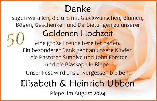 Hochzeitsanzeige von Elisabeth Ubben von EZ