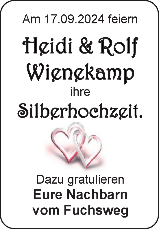 Hochzeitsanzeige von Heiidi Wienekamp von EZ