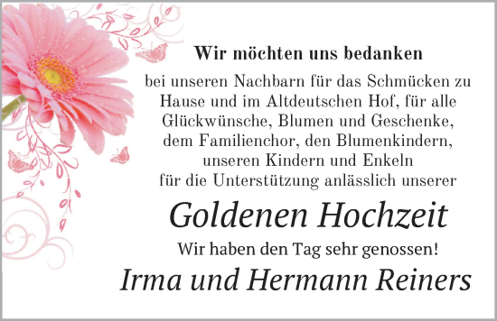 Hochzeitsanzeige von Irma Reiners von NWZ