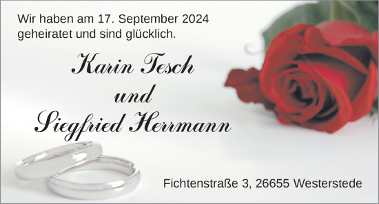 Hochzeitsanzeige von Karin Tesch von NWZ