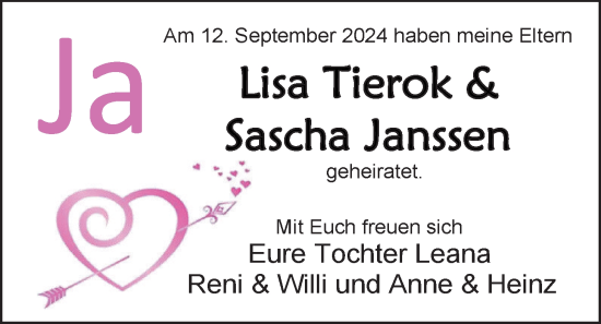 Hochzeitsanzeige von Lissa Tierok von EZ
