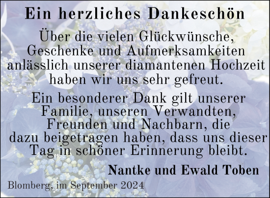 Hochzeitsanzeige von Nantke Toben von BM