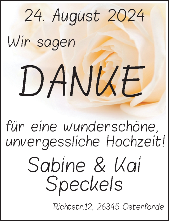 Hochzeitsanzeige von Sabine Speckels von NWZ