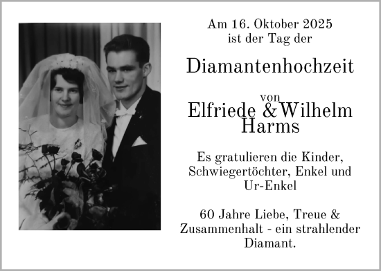 Hochzeitsanzeige von Elfriede Harms von BM
