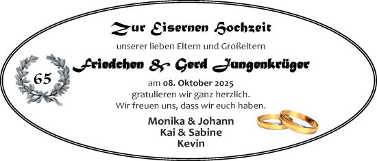 Hochzeitsanzeige von Friedchen Jungenkrüger von EZ