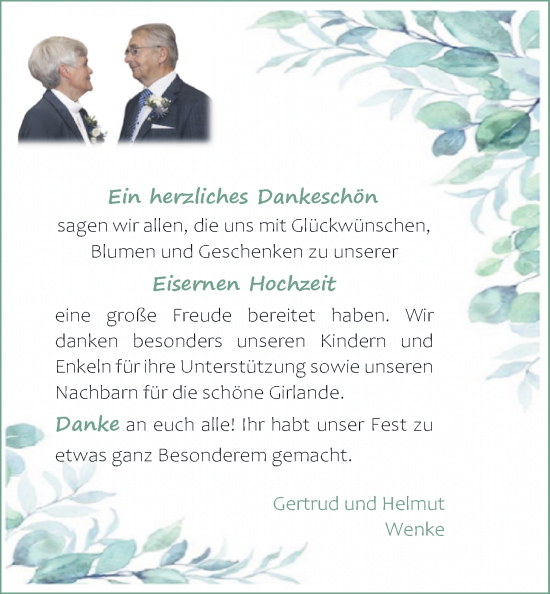 Hochzeitsanzeige von Gertrud Wenke von NWZ