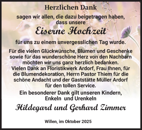 Hochzeitsanzeige von Hildegard Zimmer von BM