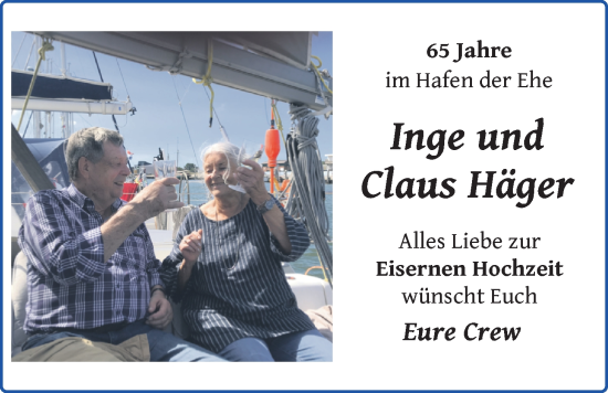 Hochzeitsanzeige von Inge Häger von NWZ