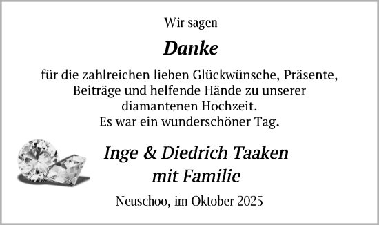 Hochzeitsanzeige von Inge Taaken von BM