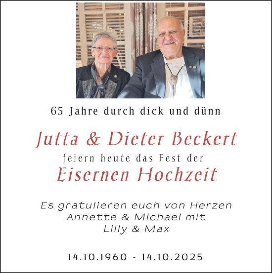 Hochzeitsanzeige von Jutta Beckert von NWZ