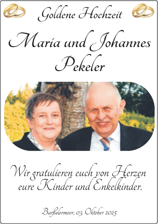 Hochzeitsanzeige von Maria Pekeler von NWZ
