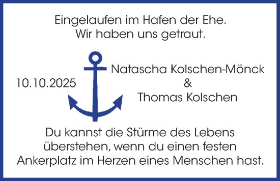Hochzeitsanzeige von Natascha Kolschen-Mönck von BM