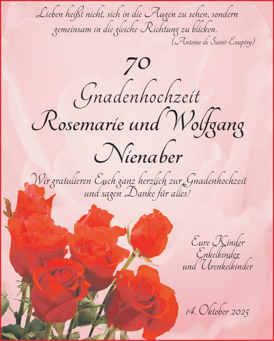 Hochzeitsanzeige von Rosemarie Nienaber von NWZ
