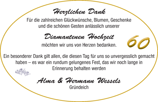 Hochzeitsanzeige von Alma Wessels von BM