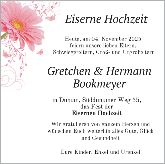 Hochzeitsanzeige von Gretchen Bookmeyer von BM
