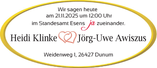 Hochzeitsanzeige von Heidi Klinke von BM