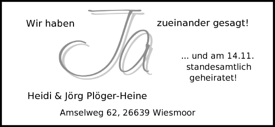 Hochzeitsanzeige von Heidi Plöger-Heine von NWZ