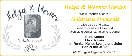 Hochzeitsanzeige von Helga Gerdes von BM
