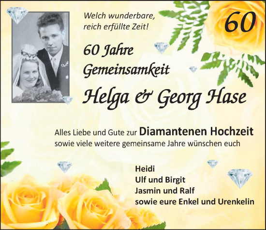 Hochzeitsanzeige von Helga Hase von NWZ