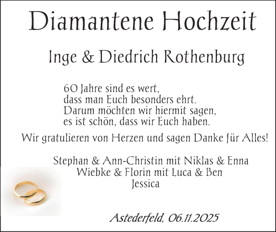 Hochzeitsanzeige von Inge Rothenburg von NWZ