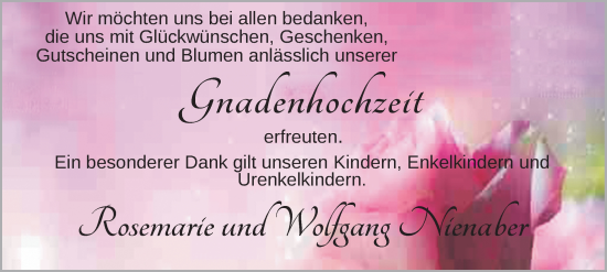 Hochzeitsanzeige von Rosemarie Nienaber von NWZ
