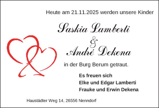 Hochzeitsanzeige von Saskia Lamberti von BM