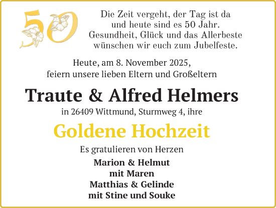 Hochzeitsanzeige von Traute Helmers von BM