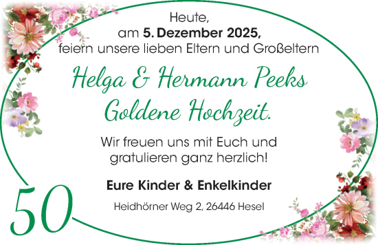 Hochzeitsanzeige von Helga Peeks von BM