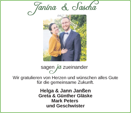 Hochzeitsanzeige von Janina Janssen von BM