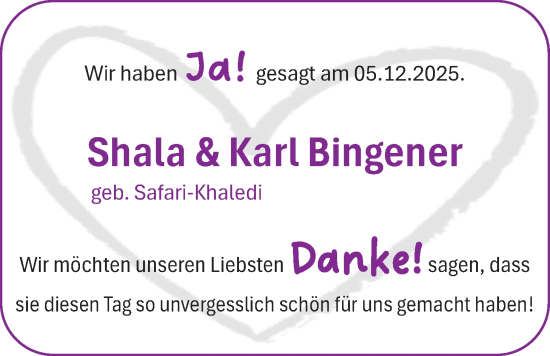 Hochzeitsanzeige von Shala Bingener von NWZ