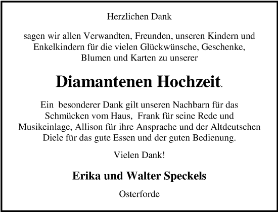 Hochzeitsanzeige von Walter Speckels von NWZ