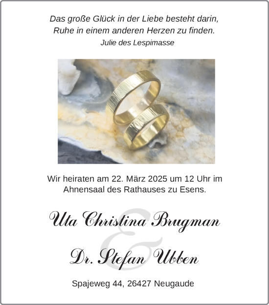 Hochzeitsanzeige von Uta Christina Brugman von BM