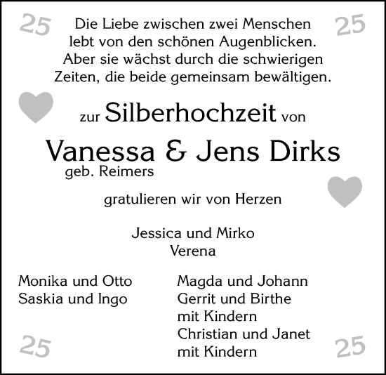 Hochzeitsanzeige von Vanessa Dirks von BM