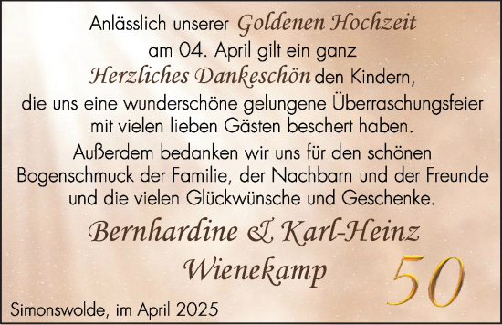 Hochzeitsanzeige von Bernhardine Wienekamp  von EZ