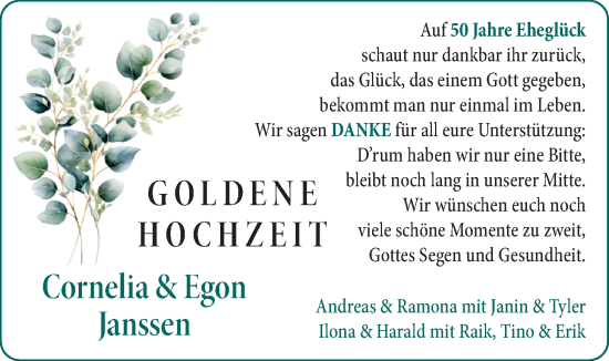 Hochzeitsanzeige von Cornelia Janssen von EZ