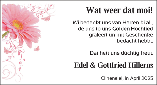Hochzeitsanzeige von Edel Hillerns von BM
