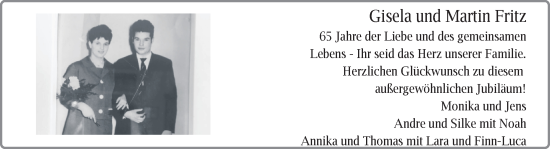 Hochzeitsanzeige von Gisela Fritz von NWZ