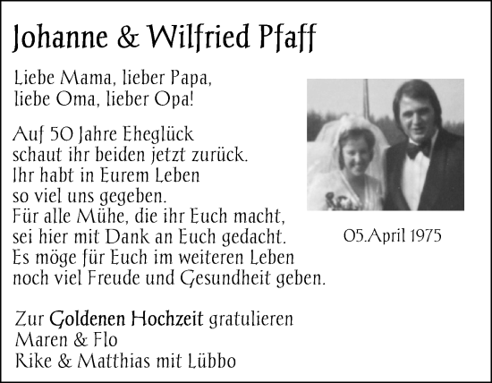 Hochzeitsanzeige von Johanne Pfaff von BM