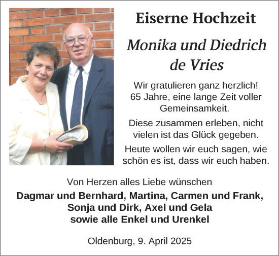 Hochzeitsanzeige von Monika de Vries von NWZ