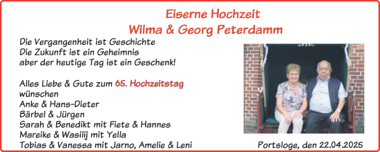 Hochzeitsanzeige von Wilma Peterdamm von NWZ