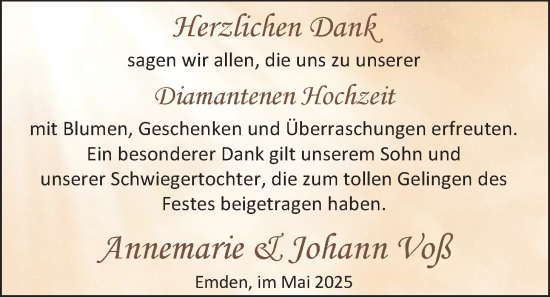 Hochzeitsanzeige von Annemarie Voß von EZ