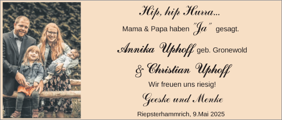 Hochzeitsanzeige von Annika Uphoff von EZ