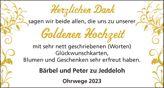 Hochzeitsanzeige von Bärbel Jeddeloh von NWZ