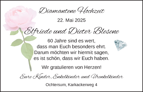 Hochzeitsanzeige von Elfriede Blesene von BM
