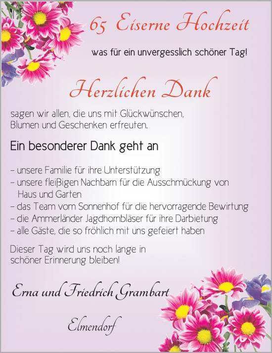 Hochzeitsanzeige von Erna Grambart von NWZ