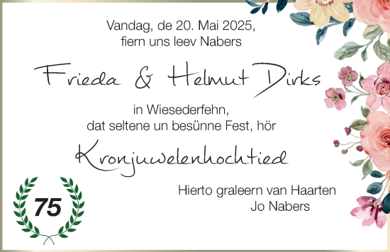 Hochzeitsanzeige von Frieda Dirks von BM