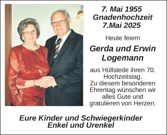 Hochzeitsanzeige von Gerda Logemann von NWZ