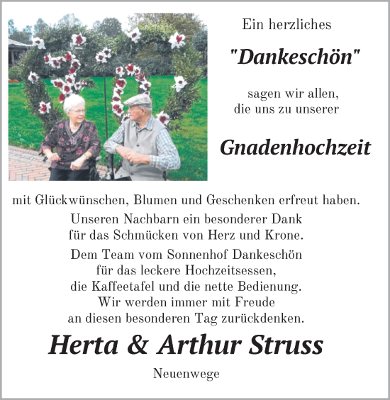 Hochzeitsanzeige von Herta Struss von NWZ