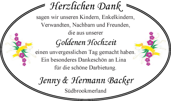 Hochzeitsanzeige von Jenny Backer von EZ
