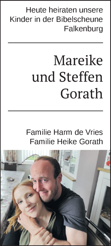 Hochzeitsanzeige von Mareike Gorath von NWZ